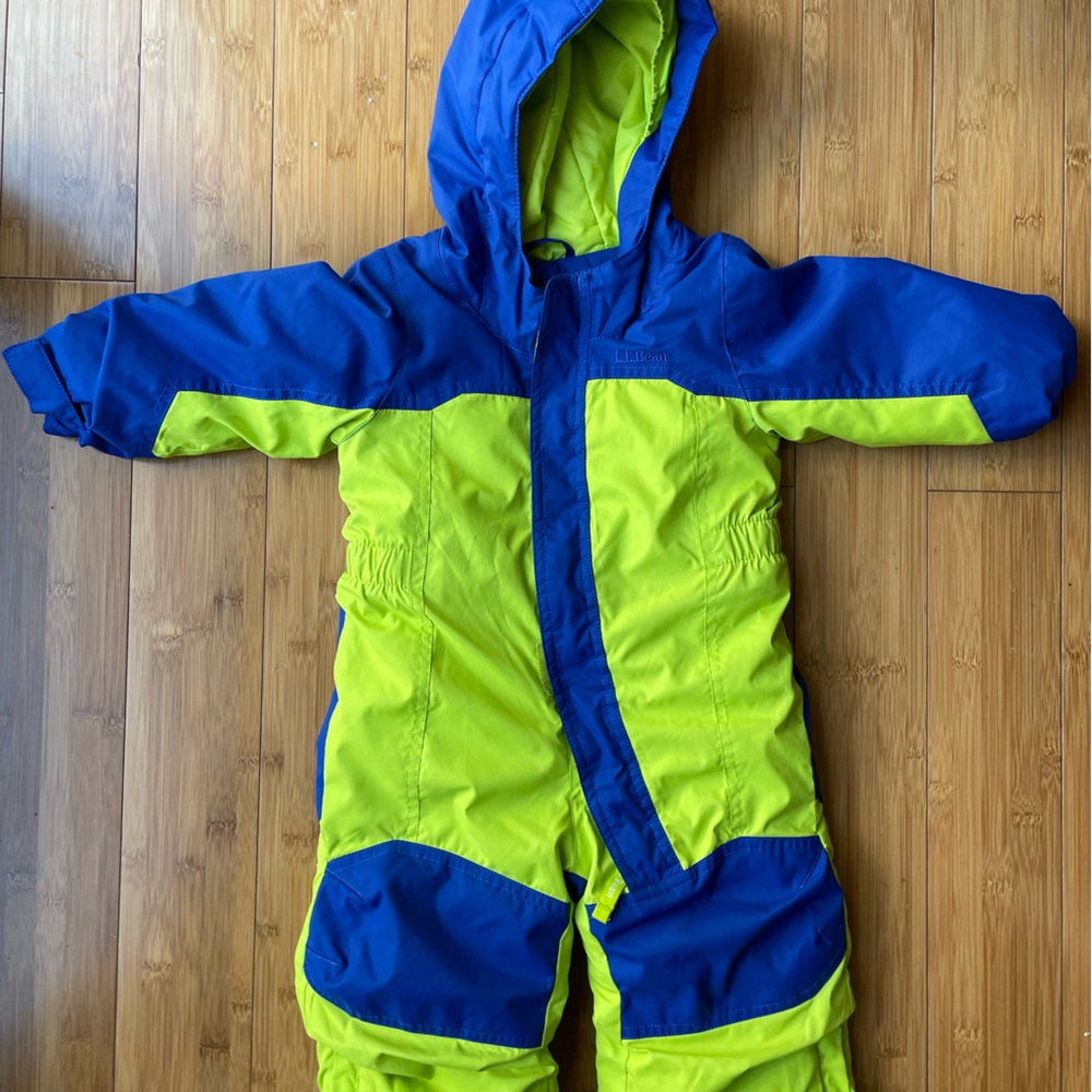 LL Bean Snow suit size 12-18 months, Color: blue and lime green